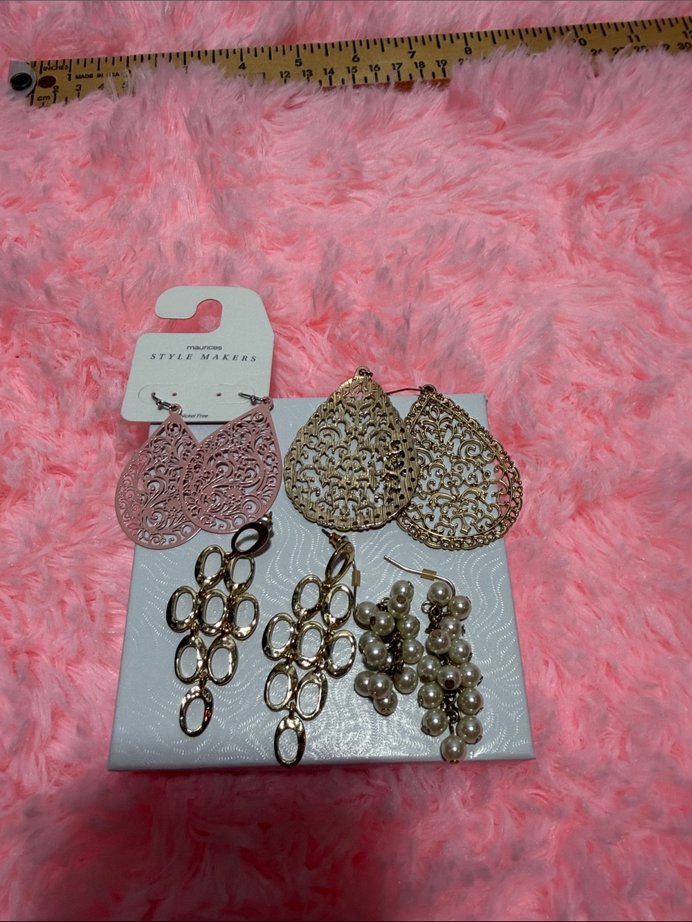 Pink, Gold, Pearl Earrings -Teardrop, Chandelier, Pearl drop, lightweight hook